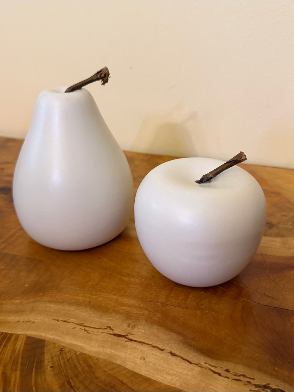 Minimalist White Ceramic Apple and Pear Decorative Set